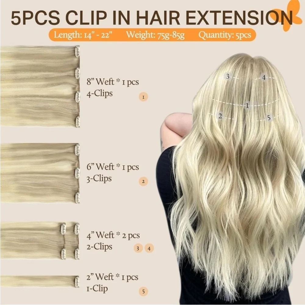 Doores Ash Golden Platinum Blonde Balayage Human Hair 22 Inch Clip In Extensions